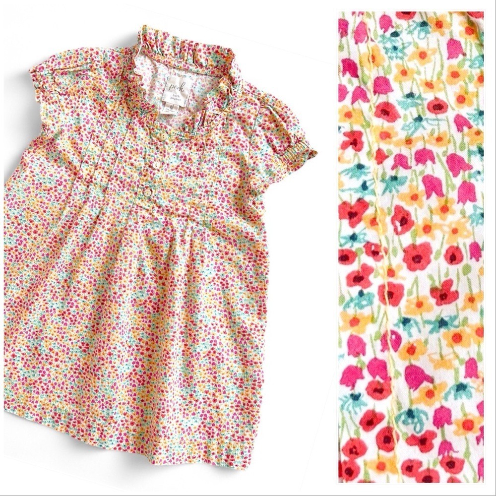 PEEK Ditsy Floral Dress Tiny Colorful Flowers Baby Girls 18-24 mos Short Sleeve